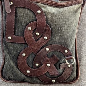 Dolce & Gabbana D&G sling messenger crossbody bag brown/get denim and leather